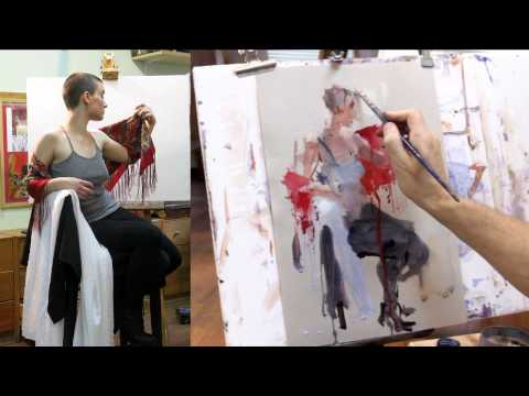 Видео: Живопись. Набросок фигуры в одежде. Гуашь.