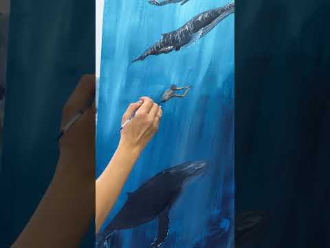 Видео: Рисуем легко акрилом китов и подводные блики