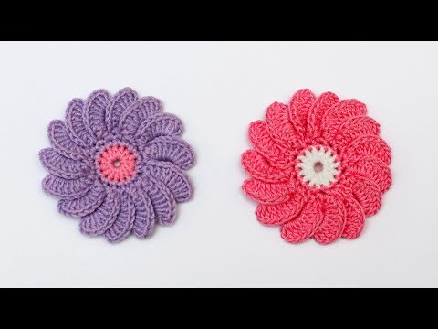 Видео: Как связать цветок крючком | Цветок крючком для шапочки