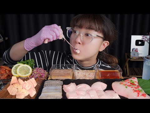 Видео: Сашими из красной рыбы, печени./Mukbang eating show