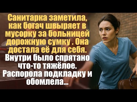 Видео: Санитарка заметила, как богач швыряет в мусорку за больницей дорожную сумку . Она достала её...