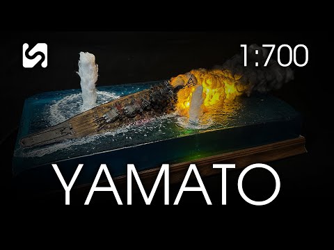 Видео: Момент потопления линкора Ямато 1/700