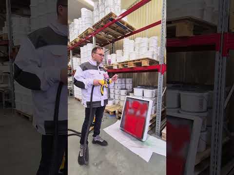 Видео: Нанесение образцов фасадной краски, воздушым краскопультом  wagner w690 flexo