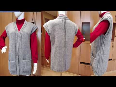 Видео: Тёплый уютный и очень простой жилет спицами с карманами и обвязкой крючком