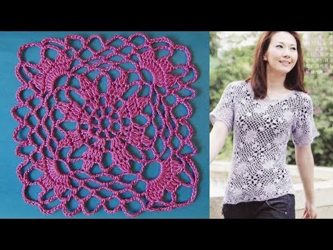 Видео: Кофточка  крючком из крупных мотив. (мк).