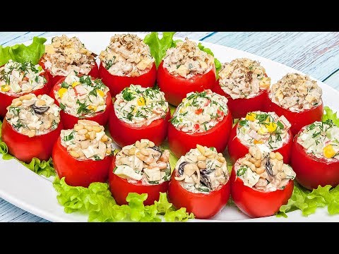 Видео: Праздничная закуска «фаршированные помидоры», 3 вкусных рецепта!