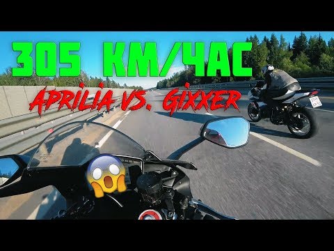 Видео: 305 км/час на спортбайке | Aprilia RSV4 против Suzuki GSX R 1000