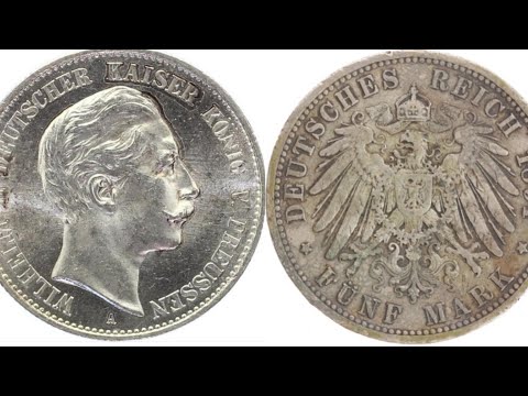 Видео: 5 марок Пруссия 1891г. 5 mark Deutshes Reich 1891 Wilhelm II