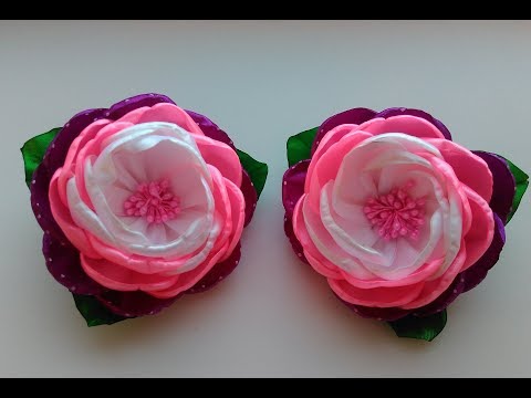 Видео: Праздничные бантики из атласных лент МК Канзаши / Holiday bows made of satin ribbons MK Kanzashi