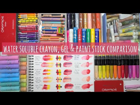 Видео: Образцы гелевых стиков KingArt и сравнение с Gelatos, Tempera Paint Sticks, Neocolor II и Woodys