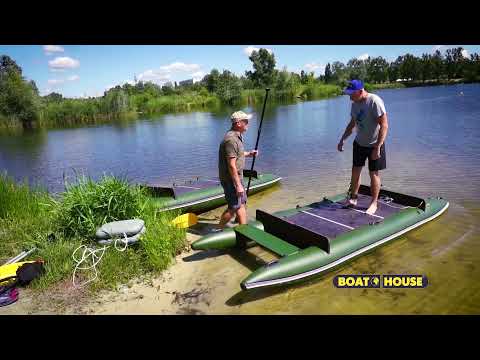 Видео: Надувной Мини катамаран для рыбалки, охоты | Inflatable Mini catamaran for fishing hunting BOATHOUSE