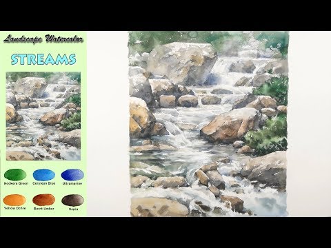 Видео: Потоки - Пейзажная акварель (sketch & coloring, Arches rough) NAMIL ART
