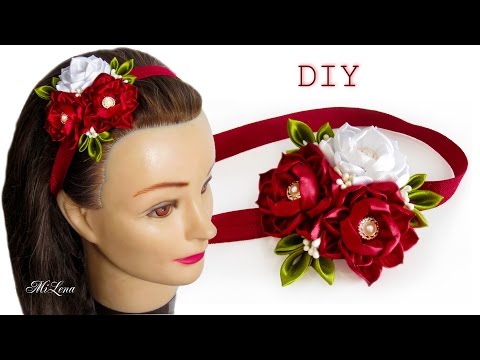 Видео: ПОВЯЗКА С ЦВЕТАМИ, МК /  DIY Kanzashi Headband