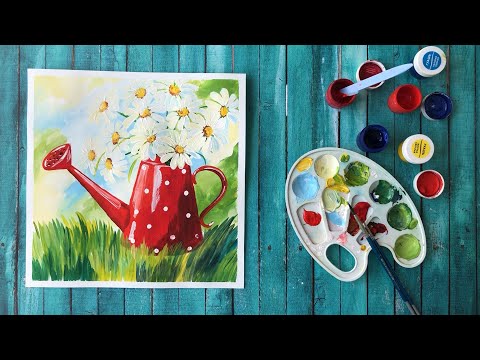 Видео: Рисуем ромашки в лейке. Урок рисования для детей.