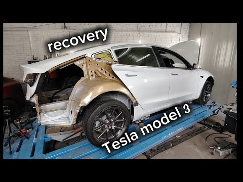 Видео: Замена заднего крыла tesla model 3 выставление задних кривых ланжеронов