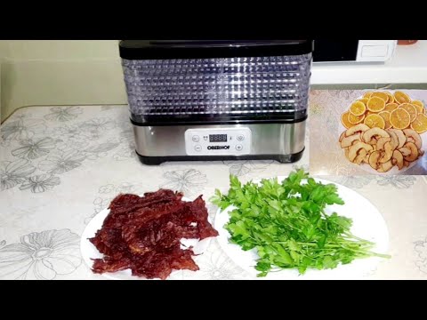Видео: Дегидратор OBERHOF Fruchttrocker A- 15 Готовлю вяленое мясо свинины, сушу яблоки и апельсины.