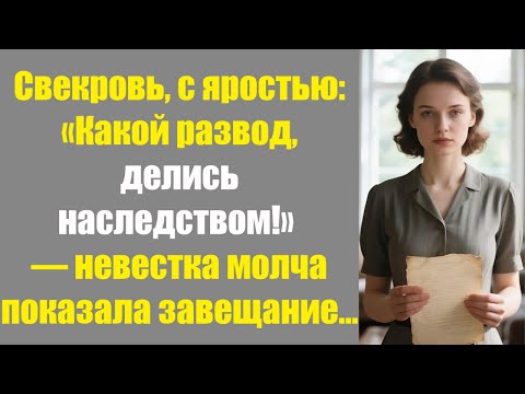 Видео: Свекровь, с яростью «Какой развод, делись наследством!» — невестка молча показала завещание...