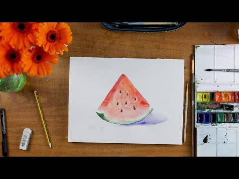 Видео: Акварель для детей.Рисуем арбуз.