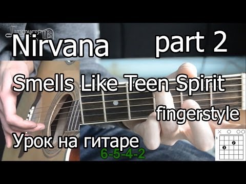 Видео: Nirvana - Smells like teen spirit (Видео урок на гитаре) fingerstyle 2 часть