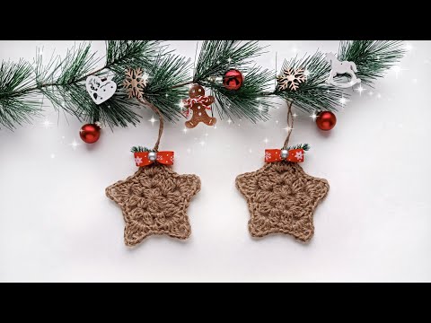Видео: Новогодняя звезда 💫 из джута крючком. Вязаная звёздочка. Ёлочная игрушка. Рождественский декор. DIY.