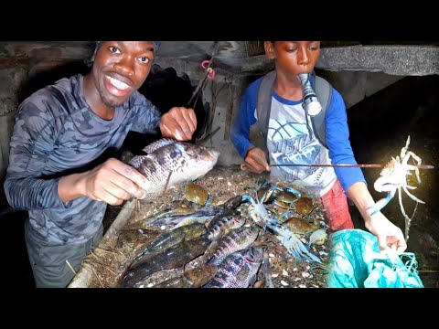 Видео: Ночная охота под землей на африканскую тилапию + странного вида грязевую рыбу | Catch Clean – Cook