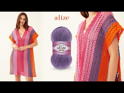 Видео: Цветное платье с Alize Cotton Gold