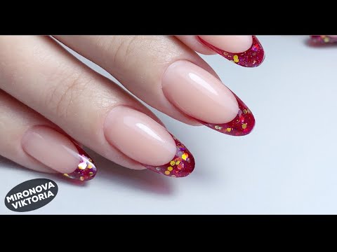 Видео: Красный блестящий френч. Коррекция ногтей.