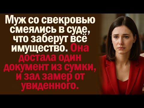 Видео: Муж со свекровью смеялись в суде, что заберут всё имущество. Она достала один документ из сумки.
