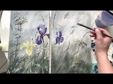 Видео: Рисуем акрилом. Цветочная композиция в стиле Клер Баслер
