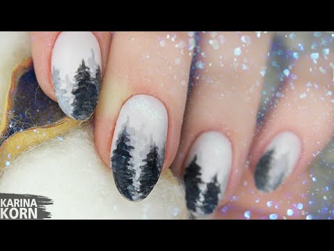 Видео: 🎄Акварель маникюр /🌲 Дизайн ногтей маркером / ТРЕНД Зимний лес / Модный маникюр из Инстаграм