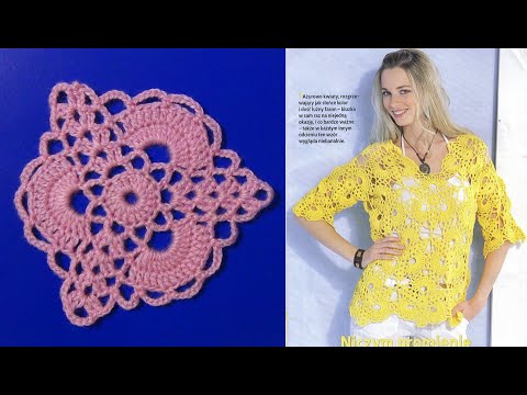 Видео: Треугольный мотив крючком для кофточки. МК