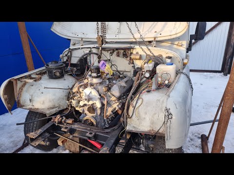 Видео: Первая примерка V8 на УАЗ. Первые доработки и сложности в установке.