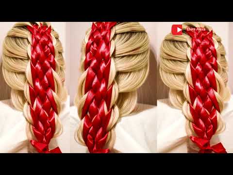 Видео: Коса из 6 прядей с лентами  Trenza con cintas Бесплатный курс плетения кос