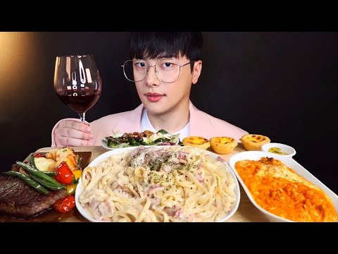 Видео: Если бы я когда-нибудь пошел на свидание вслепую ... Mukbang 🍷 Cream pasta, Steak, Risotto