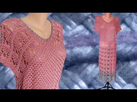 Видео: Как вязать платье " АНАНАСЫ" -  МК3 / Туника " АНАНАСЫ" - Простое вязание крючком