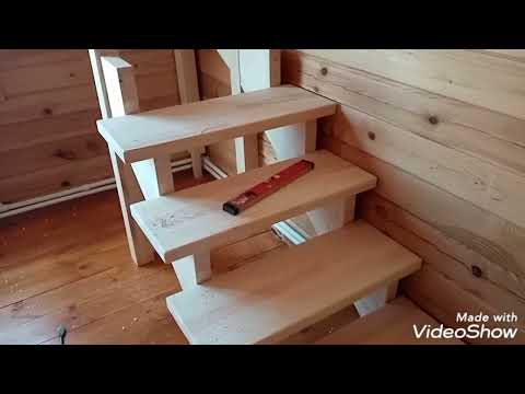 Видео: Деревянная лестница с забежными ступенями.