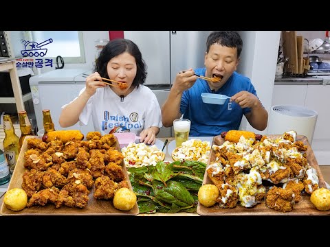 Видео: Корейский жареный цыпленок, салат из капусты пиво АСМР МУКБАНГ EATING SHOW