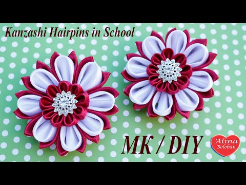Видео: Заколки Канзаши в Школу / Kanzashi Hairpins to  School