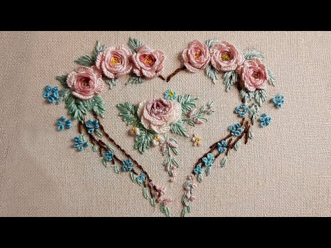 Видео: Rose Embroidery Flower Heart - Сute Flower design in detail