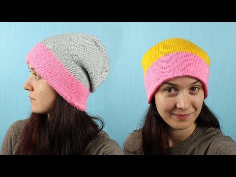 Видео: Шапка спицами "Конфетка" 🍭🍭🍭. Шапка двухцветная 2 в 1