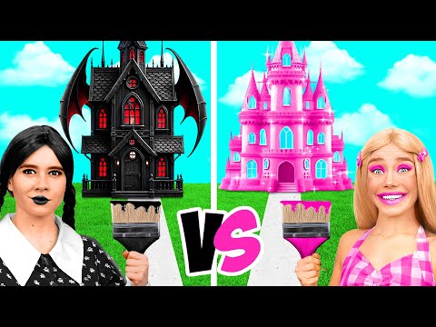 Видео: Уэнсдей Против Барби Домики Одного Цвета Челлендж от GoFun Challenge