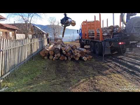 Видео: камаз разгружает брёвна