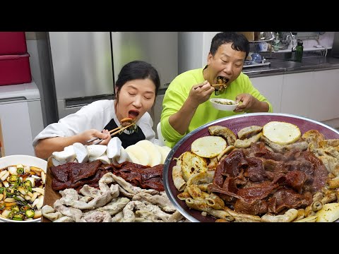 Видео: Жареные говяжьи кишки и корейский салат из чеснока МУКБАНГ