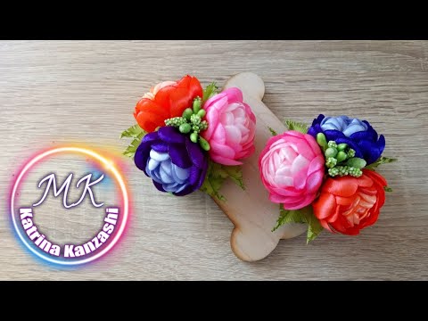 Видео: Зажимы с цветами из атласной ленты, канзаши МК/Clips com flores de fitas de cetim, kanzashi MK.