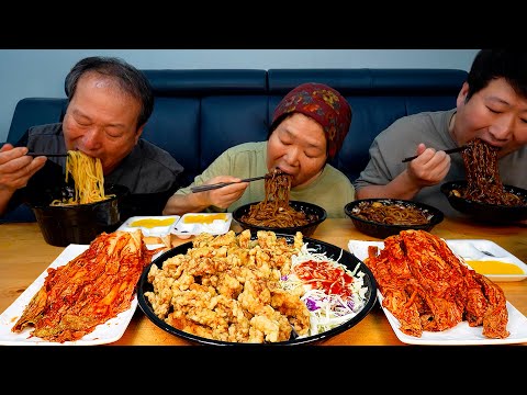 Видео: Чджачжанмён, Чжамппонг, Тансуюк (кисло-сладкая свинина) - кулинарное шоу Мукбан