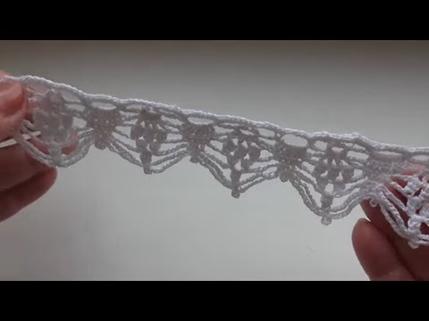 Видео: Кайма крючком" Снежные вершины" Красивая  кайма крючком