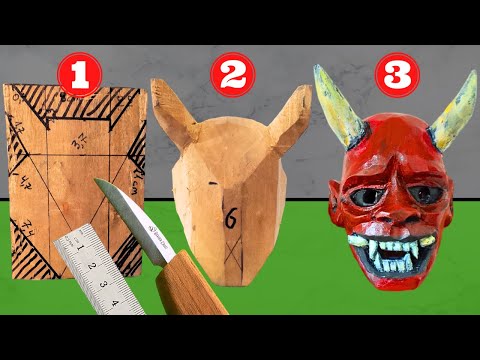 Видео: Как сделать традиционную японскую маску HANNYA из дерева, маска для резьбы по дереву шаг за шагом