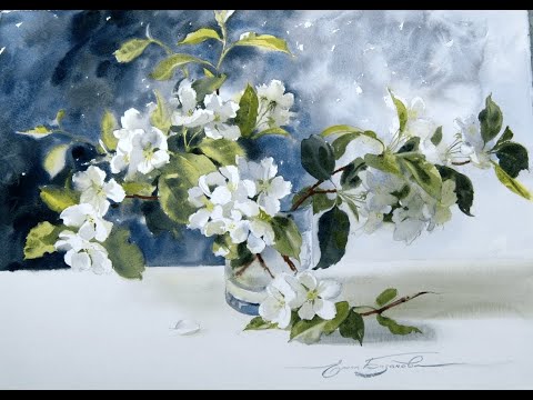 Видео: Фрагмент мастер-класса «Веточка яблони акварелью» с Еленой Базановой