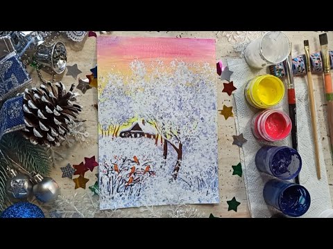 Видео: ЗИМА / СНЕГОПАД / ПОШАГОВЫЙ МАСТЕР-КЛАСС ДЛЯ НАЧИНАЮЩИХ /