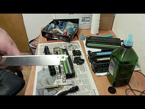 Видео: Заправка левых картриджей HP CF530A, CF531A, CF532A, CF533A